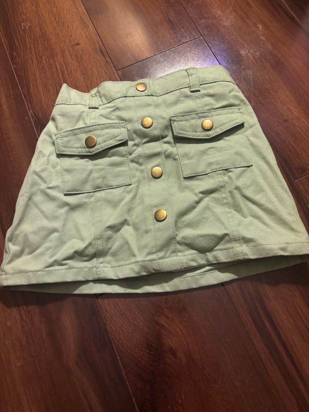Little Lass Sage Green Button-Front Pocket Skirt